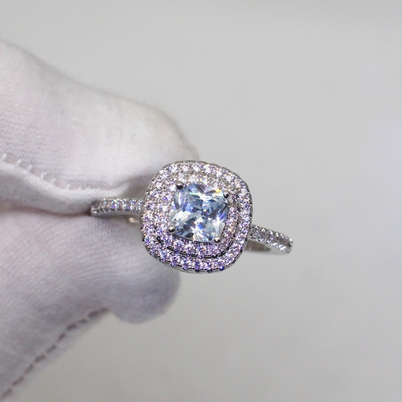 NEW 925 Sterling Silver Diamond Double Halo Ring - Picture 6 of 8